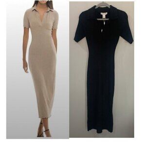 NWT Caroline Constas Dress Knit Midi Crochet Collar in Black